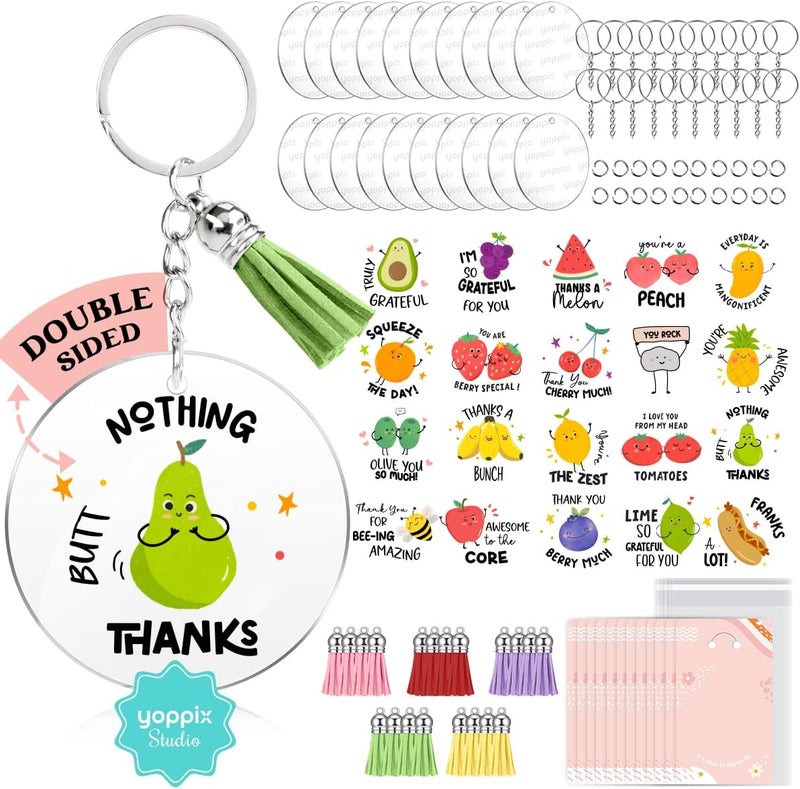YOPPIX 140 PCS Acrylic Keychain Blank Set, Fruit Double-Sided UV DTF Stickers Acrylic Keychain Making Kits for Vinyl DIY Craft Project - Image 1